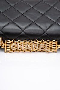 CHANEL 22S Black Lambskin Quilted Mini CC Crystal Logo Chain Flap Bag