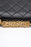 CHANEL 22S Black Lambskin Quilted Mini CC Crystal Logo Chain Flap Bag