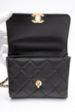 CHANEL 22S Black Lambskin Quilted Mini CC Crystal Logo Chain Flap Bag