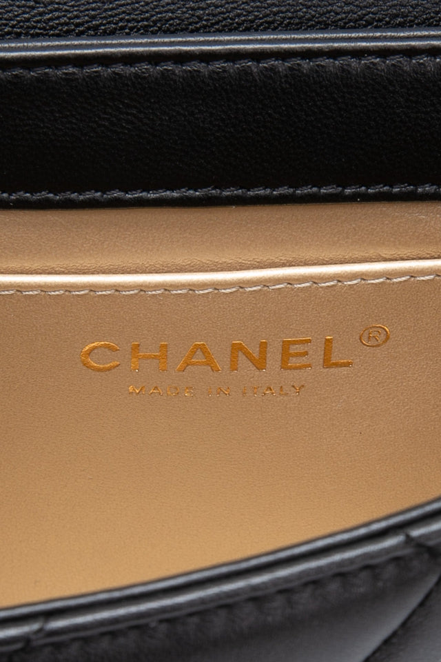 CHANEL 22S Black Lambskin Quilted Mini CC Crystal Logo Chain Flap Bag