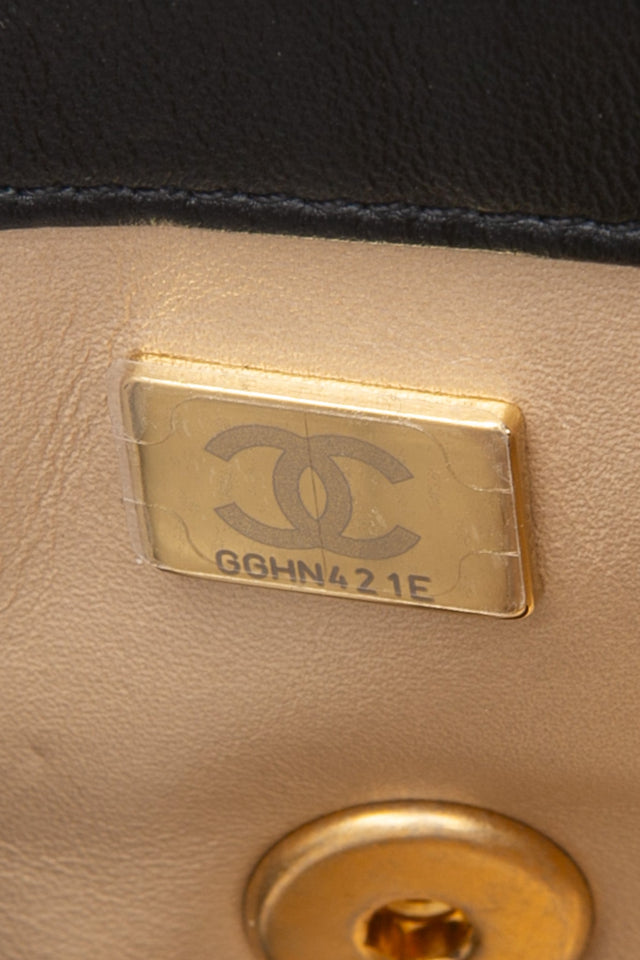 CHANEL 22S Black Lambskin Quilted Mini CC Crystal Logo Chain Flap Bag