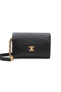 CHANEL Black Calfskin Chevron Stitched Coco Belt Bag