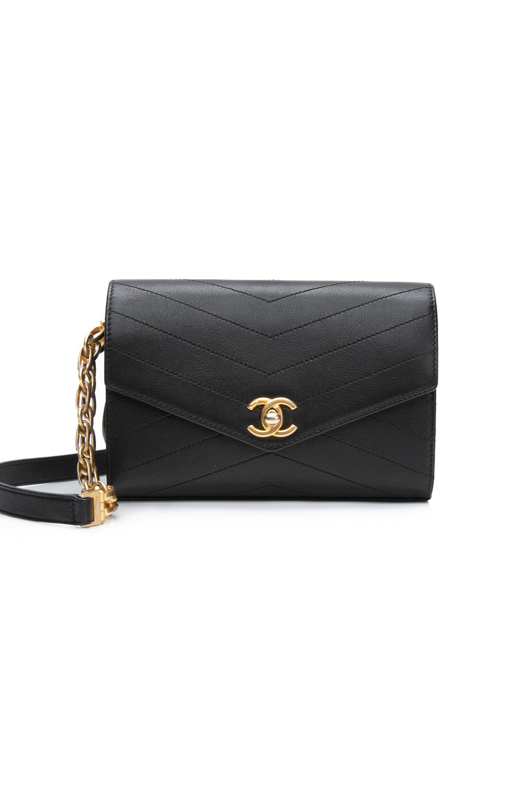 CHANEL Black Calfskin Chevron Stitched Coco Belt Bag