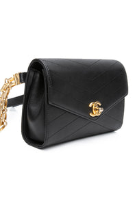CHANEL Black Calfskin Chevron Stitched Coco Belt Bag