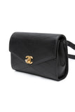 CHANEL Black Calfskin Chevron Stitched Coco Belt Bag