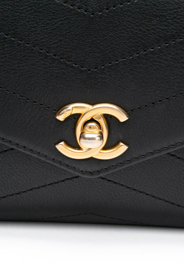 CHANEL Black Calfskin Chevron Stitched Coco Belt Bag