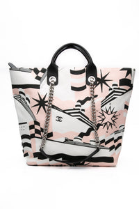 CHANEL Black, Pink, & White Canvas La Pausa Shopping Tote Bag