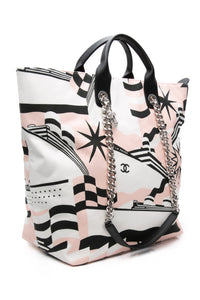 CHANEL Black, Pink, & White Canvas La Pausa Shopping Tote Bag