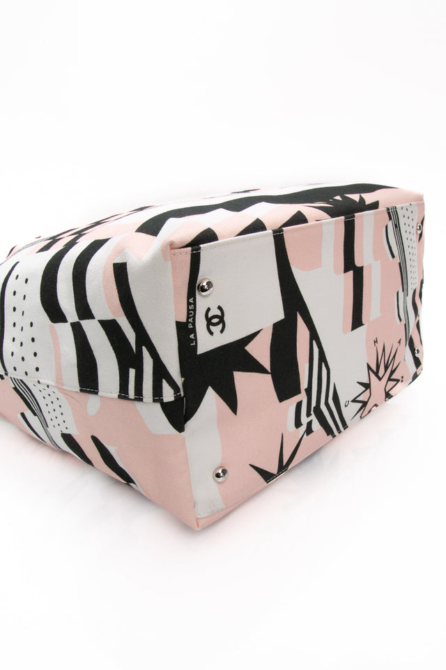 CHANEL Black, Pink, & White Canvas La Pausa Shopping Tote Bag
