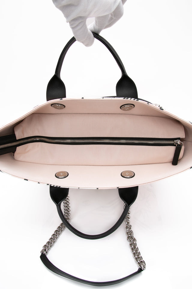 CHANEL Black, Pink, & White Canvas La Pausa Shopping Tote Bag