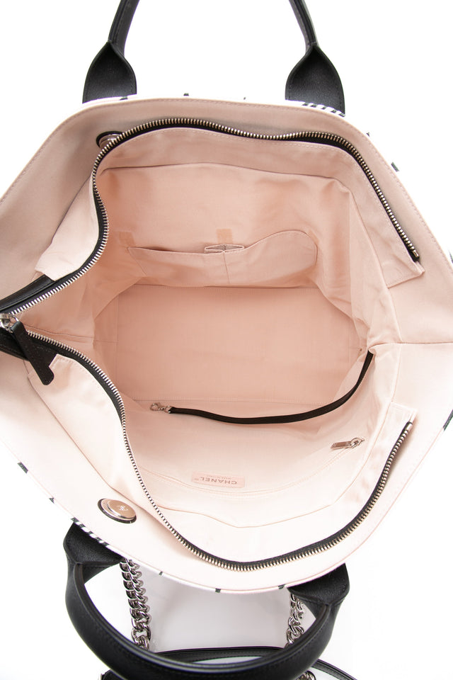 CHANEL Black, Pink, & White Canvas La Pausa Shopping Tote Bag