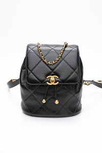 CHANEL 24S Black Quilted Lambskin Enamel and Gold Tone Hardware Backpack