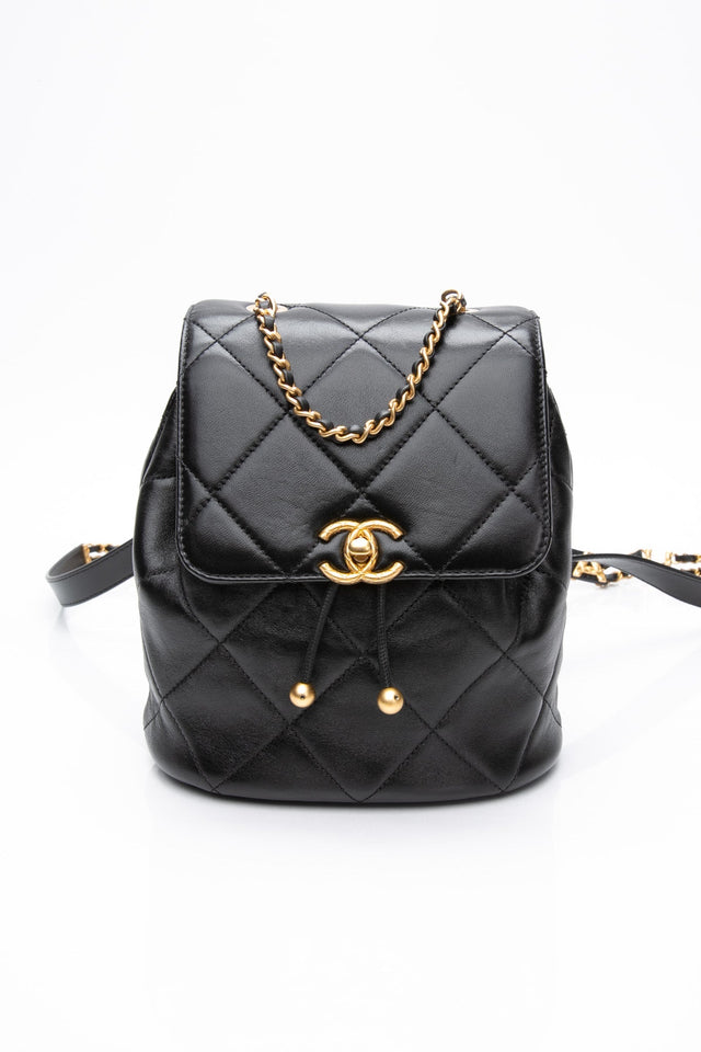 CHANEL 24S Black Quilted Lambskin Enamel and Gold Tone Hardware Backpack