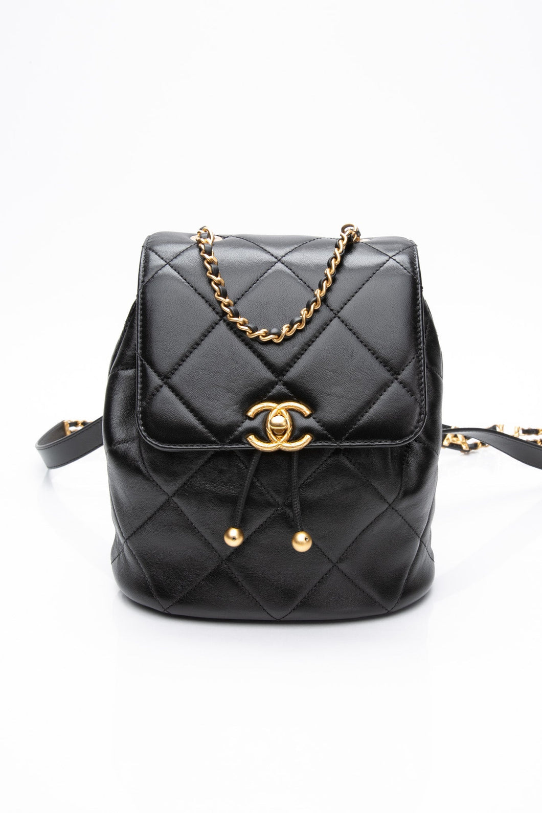 CHANEL 24S Black Quilted Lambskin Enamel and Gold Tone Hardware Backpack