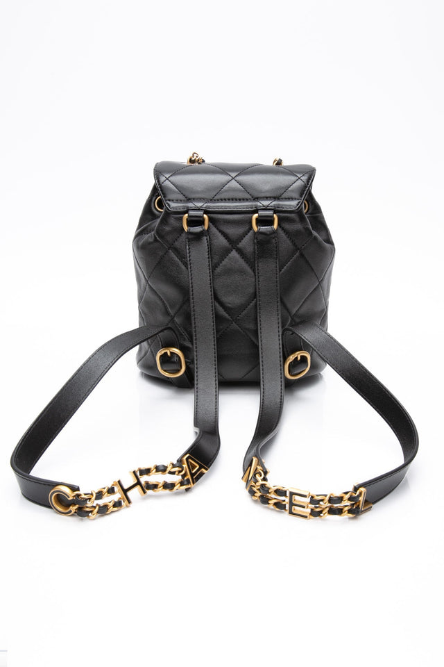 CHANEL 24S Black Quilted Lambskin Enamel and Gold Tone Hardware Backpack