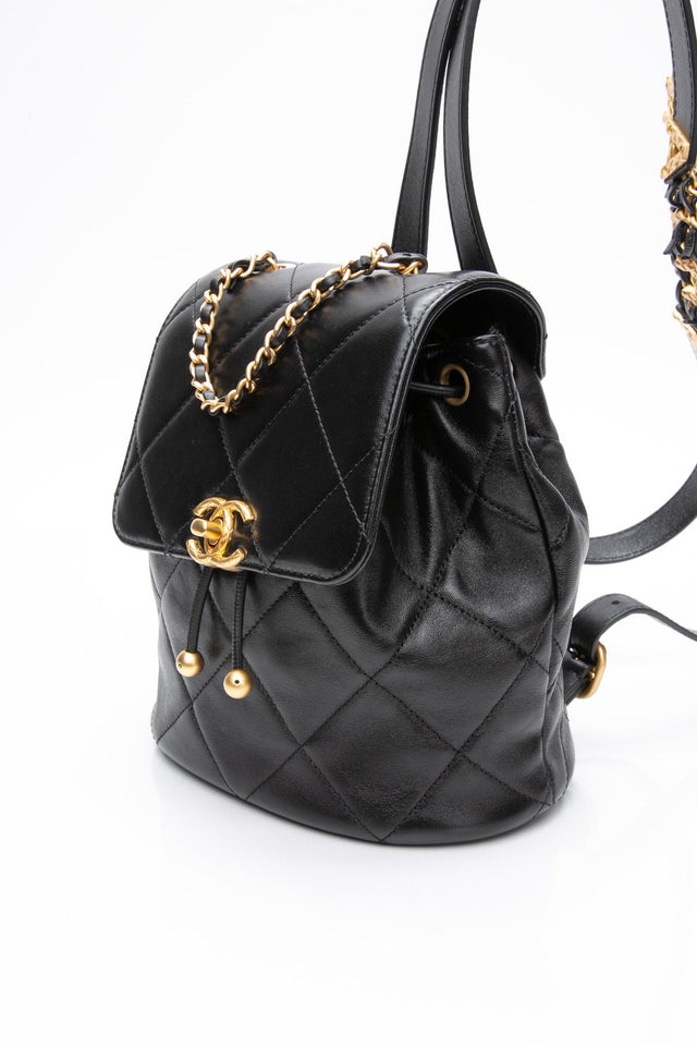 CHANEL 24S Black Quilted Lambskin Enamel and Gold Tone Hardware Backpack