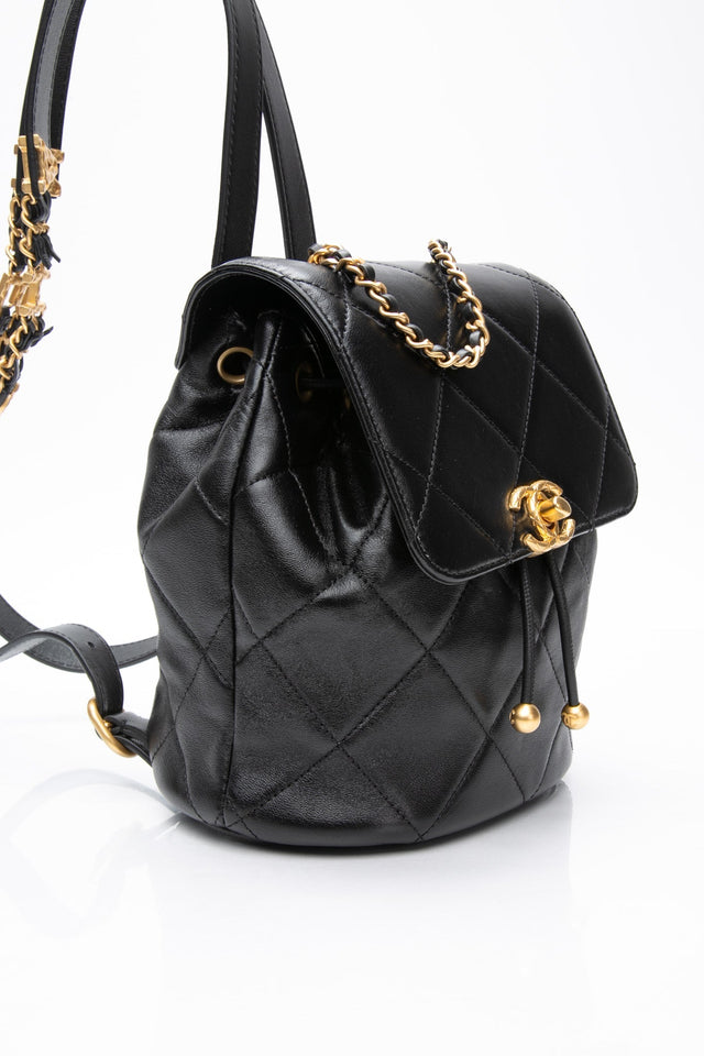 CHANEL 24S Black Quilted Lambskin Enamel and Gold Tone Hardware Backpack