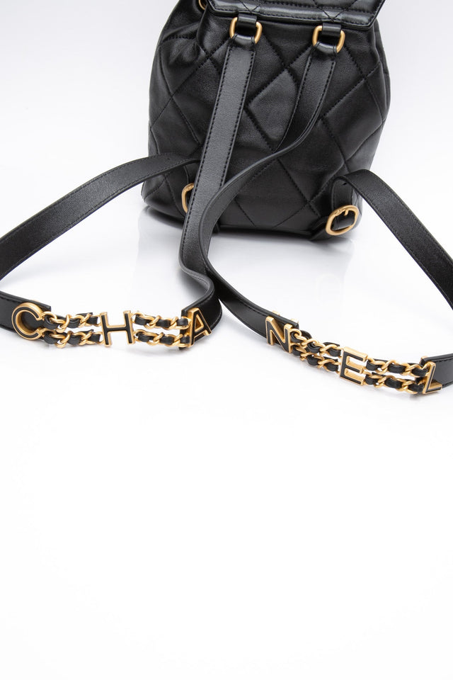 CHANEL 24S Black Quilted Lambskin Enamel and Gold Tone Hardware Backpack