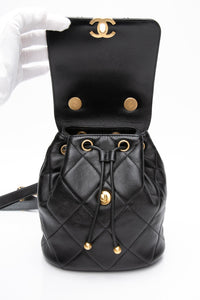 CHANEL 24S Black Quilted Lambskin Enamel and Gold Tone Hardware Backpack