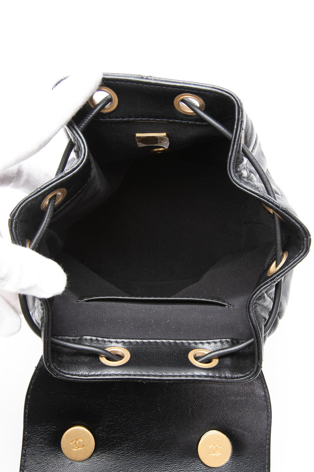 CHANEL 24S Black Quilted Lambskin Enamel and Gold Tone Hardware Backpack