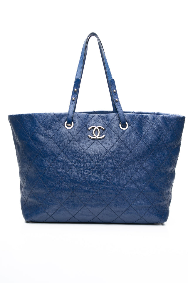 CHANEL Blue Quilted Glazed Leather On-The-Road XL Tote Bag
