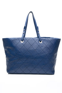 CHANEL Blue Quilted Glazed Leather On-The-Road XL Tote Bag