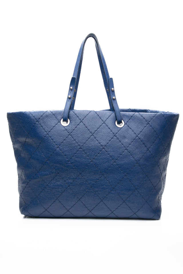 CHANEL Blue Quilted Glazed Leather On-The-Road XL Tote Bag