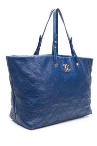CHANEL Blue Quilted Glazed Leather On-The-Road XL Tote Bag