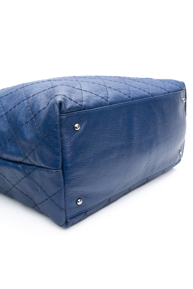 CHANEL Blue Quilted Glazed Leather On-The-Road XL Tote Bag