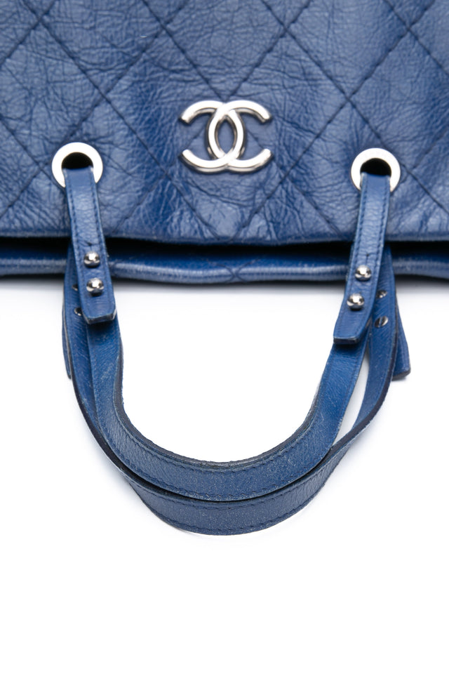 CHANEL Blue Quilted Glazed Leather On-The-Road XL Tote Bag