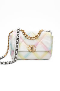 CHANEL White Multicolor Goatskin Quilted Medium Chanel 19 Flap Bag