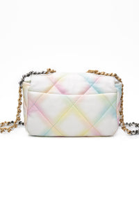 CHANEL White Multicolor Goatskin Quilted Medium Chanel 19 Flap Bag