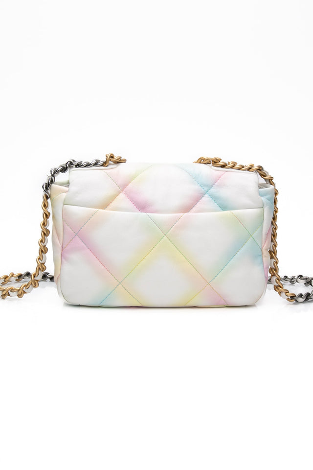 CHANEL White Multicolor Goatskin Quilted Medium Chanel 19 Flap Bag