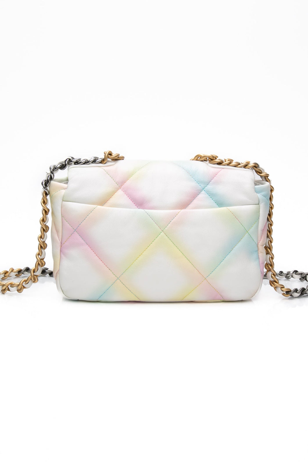 CHANEL White Multicolor Goatskin Quilted Medium Chanel 19 Flap Bag