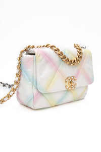 CHANEL White Multicolor Goatskin Quilted Medium Chanel 19 Flap Bag