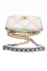 CHANEL White Multicolor Goatskin Quilted Medium Chanel 19 Flap Bag