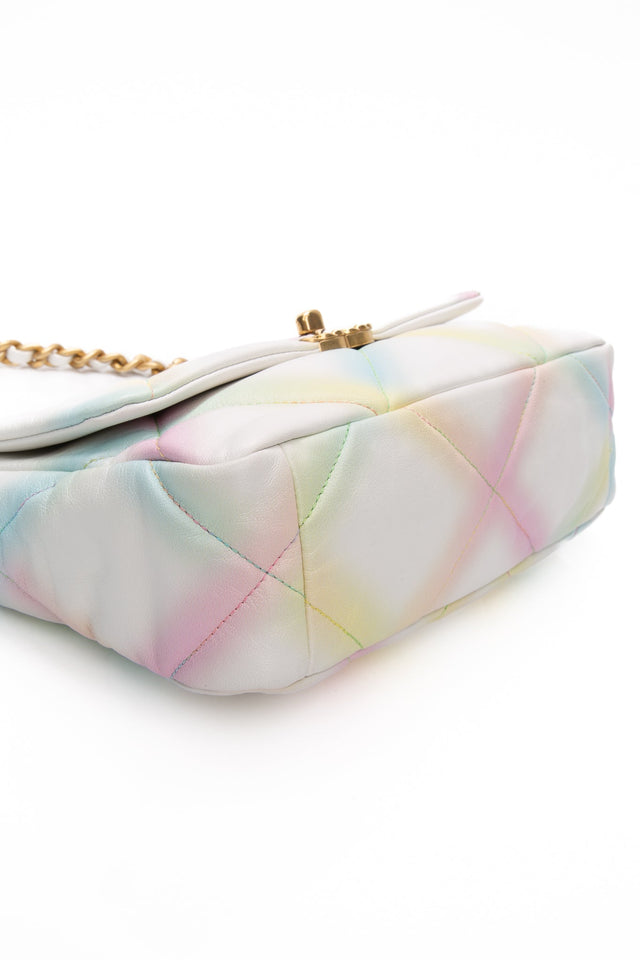 CHANEL White Multicolor Goatskin Quilted Medium Chanel 19 Flap Bag