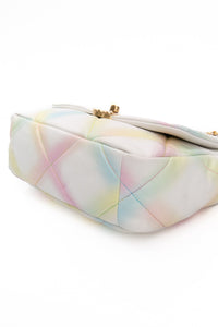 CHANEL White Multicolor Goatskin Quilted Medium Chanel 19 Flap Bag