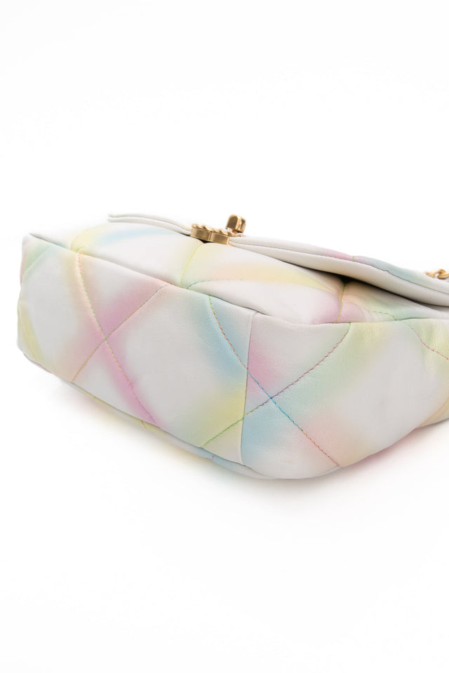 CHANEL White Multicolor Goatskin Quilted Medium Chanel 19 Flap Bag