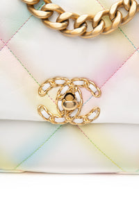 CHANEL White Multicolor Goatskin Quilted Medium Chanel 19 Flap Bag