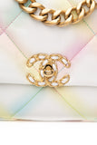 CHANEL White Multicolor Goatskin Quilted Medium Chanel 19 Flap Bag