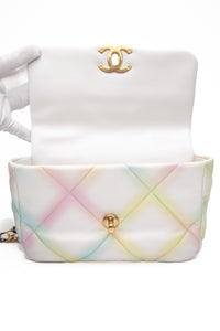 CHANEL White Multicolor Goatskin Quilted Medium Chanel 19 Flap Bag