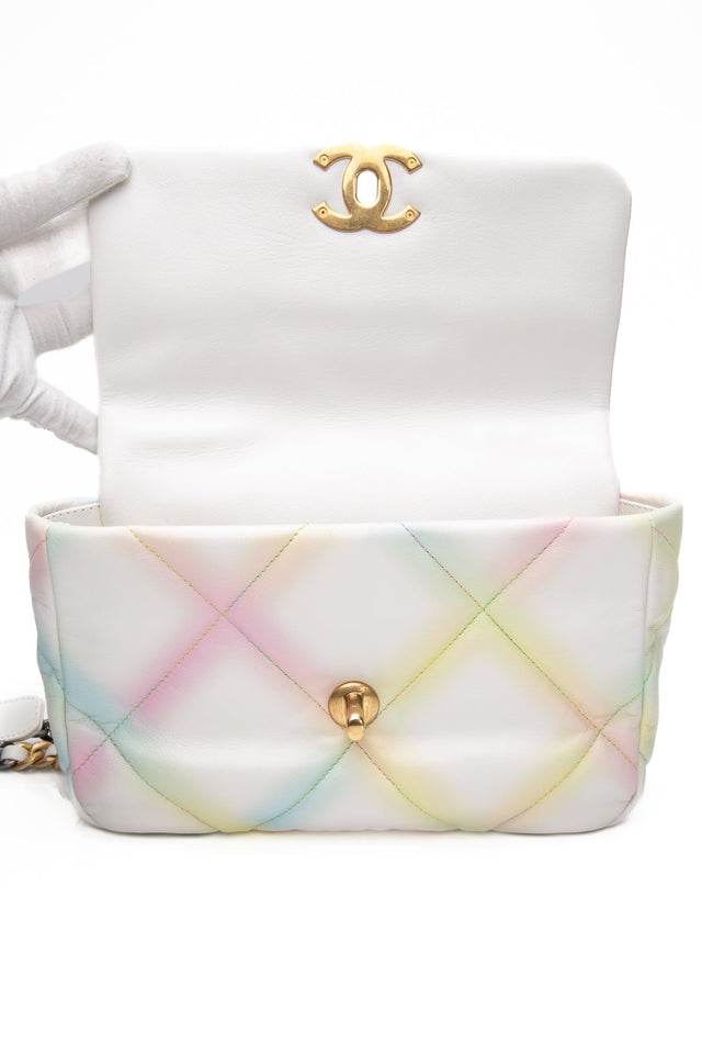 CHANEL White Multicolor Goatskin Quilted Medium Chanel 19 Flap Bag