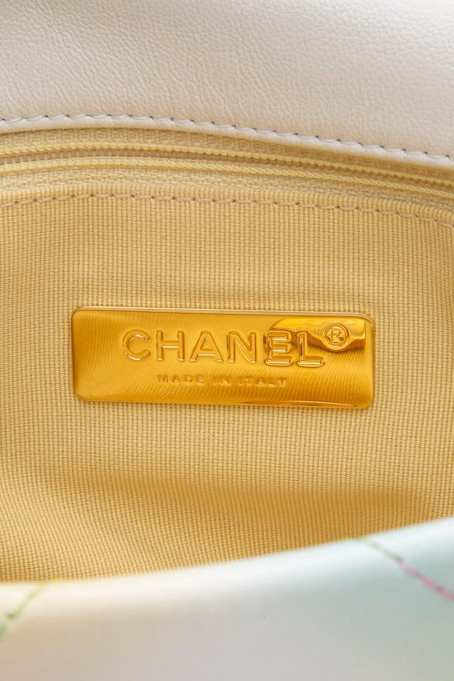 CHANEL White Multicolor Goatskin Quilted Medium Chanel 19 Flap Bag