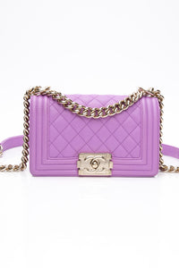 CHANEL Purple Caviar Quilted Boy Small Flap Bag