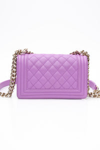 CHANEL Purple Caviar Quilted Boy Small Flap Bag