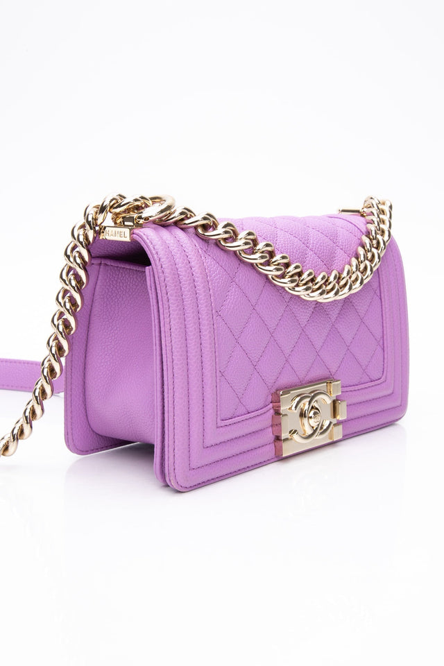 CHANEL Purple Caviar Quilted Boy Small Flap Bag