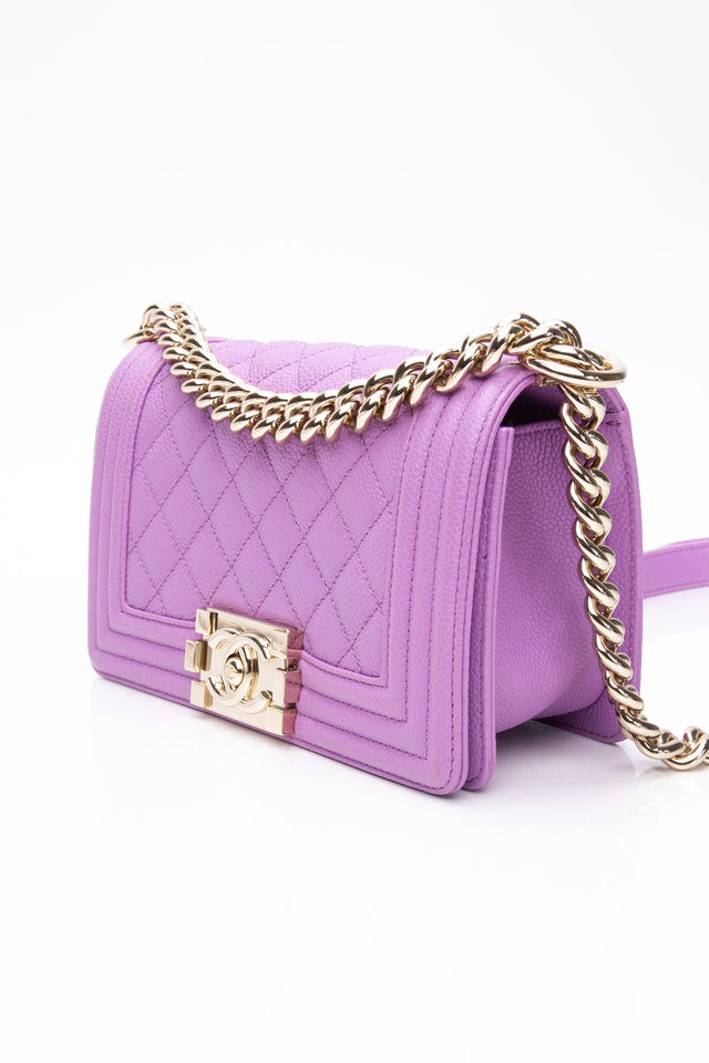CHANEL Purple Caviar Quilted Boy Small Flap Bag