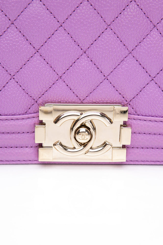 CHANEL Purple Caviar Quilted Boy Small Flap Bag