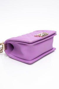 CHANEL Purple Caviar Quilted Boy Small Flap Bag
